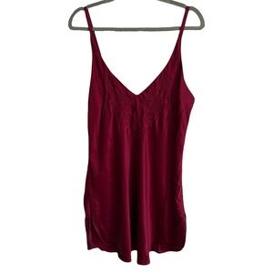Victoria's Secret Gold Label‎ Silk Maroon Floral Embroidered Sleep Dress Large